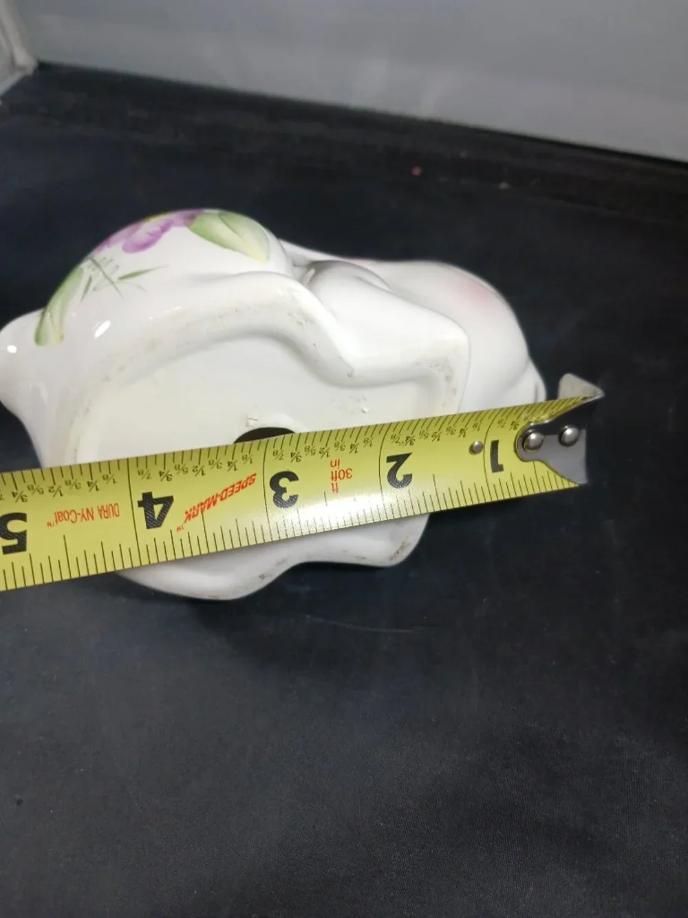 2 Vintage Ceramic Bunny Rabbit with Floral Print Body Purple Green